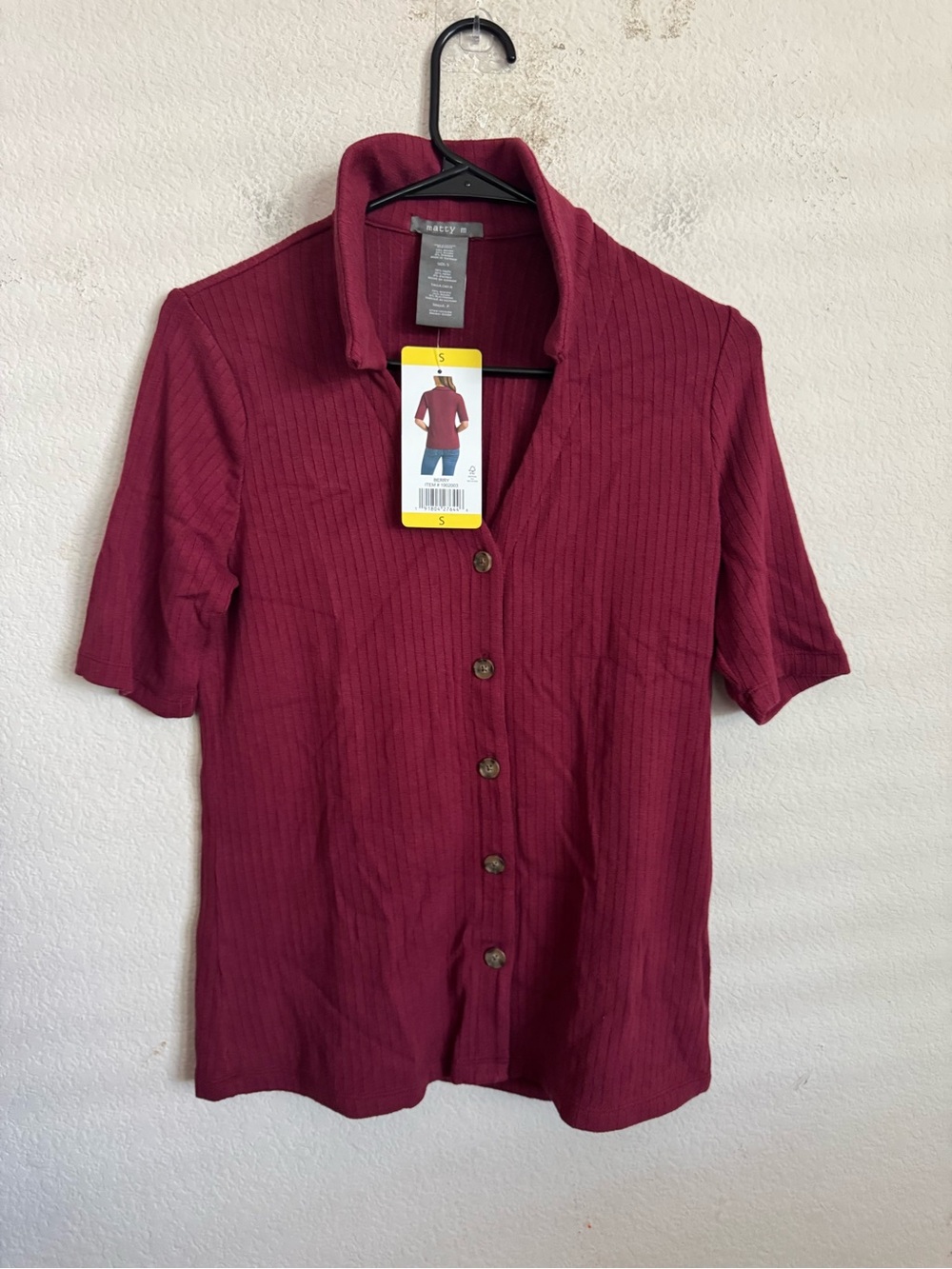 Matty M Women's Ribbed Button Front Top - Picture 6 of 8